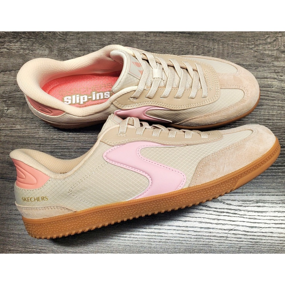 Skechers Hotshot Slip-Ins Womens 8.5 Court Sneakers Hands Free Natural/ Pink NEW
